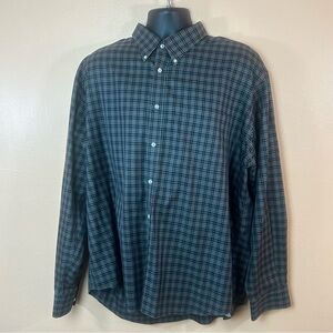 Lands End No Iron Twill Gray Plaid Button Down Men XXL 100% Baumwolle Cotton